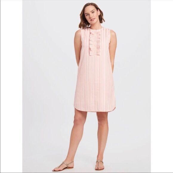 DRAPER JAMES | Ruffle Striped Belted Pink Dress Women’s Size X-Small - Picture 1 of 13